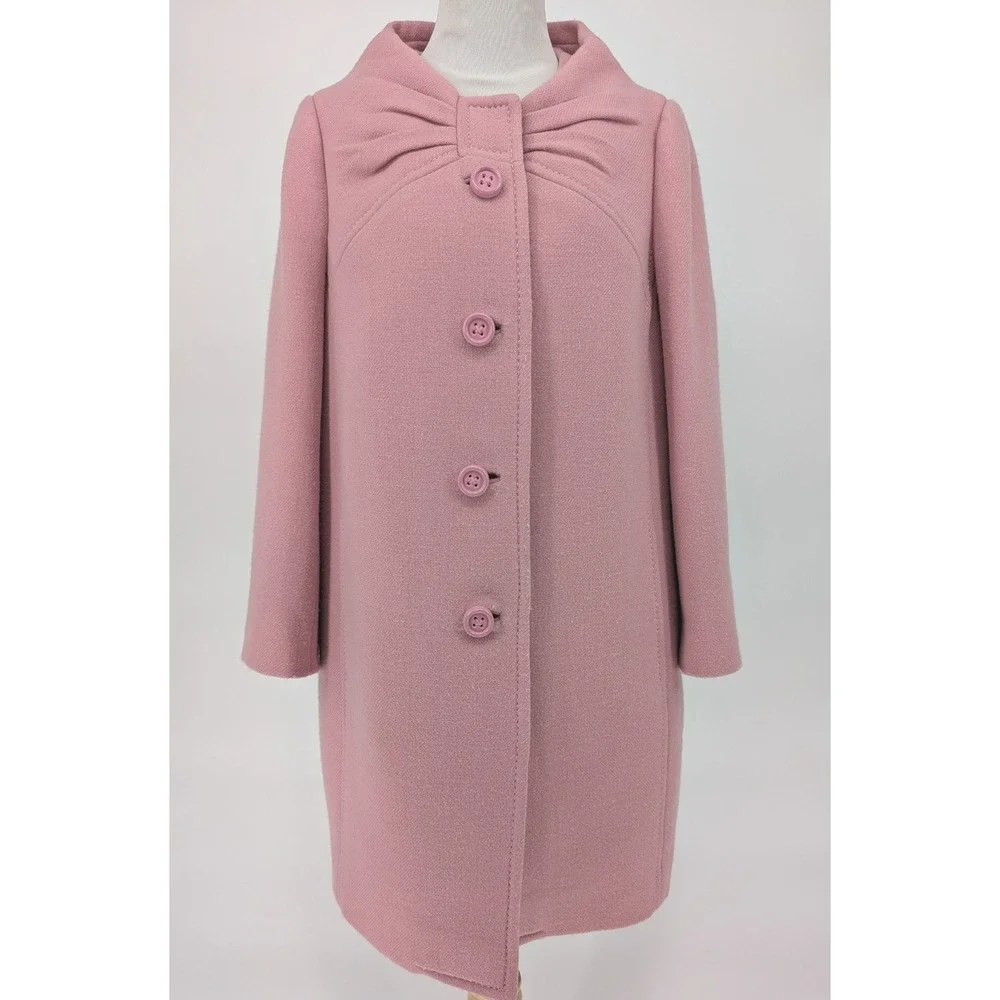 Kate Spade Etta Walking Coat Wool Blend Bow Collar Pink 8 Coquette Preppy Mod